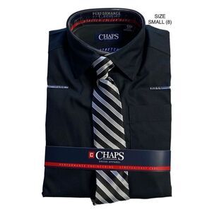 CHAPS BOYS SMALL 8 BLACK SHIRT AND TIE SET